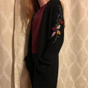 Black Cardigan w/ Floral Embroidery